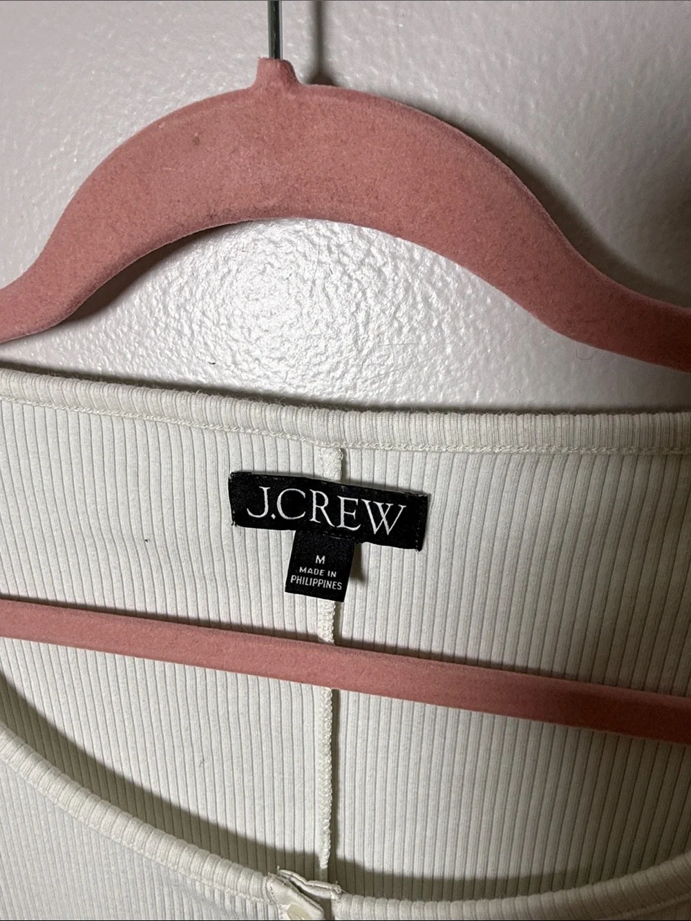 J. Crew Cream / White Ribbed Scoop-Neck Henley Tee Size Medium